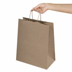Крафт-пакет бумажный 26&times;15&times;35 см, КОМПЛЕКТ 50 шт., крученые ручки, плотность 90 г/<wbr/>м<sup>2</sup>, LAIMA ECO CRAFT, 609686