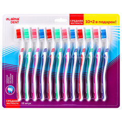 Зубная щетка средней жесткости, КОМПЛЕКТ 12 шт. (10 + 2 в подарок), LAIMA DENT, 609689