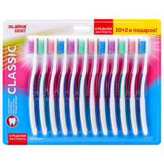 Зубная щетка средней жесткости CLASSIC, КОМПЛЕКТ 12 шт. (10 + 2 в подарок), LAIMA DENT, 609693