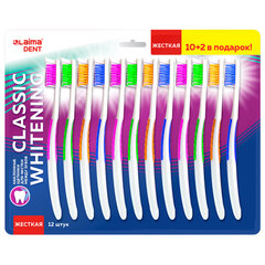Зубная щетка жесткая, КОМПЛЕКТ 12 шт. (10 + 2 в подарок), LAIMA DENT &laquo;CLASSIC WHITENING&raquo;, 609694
