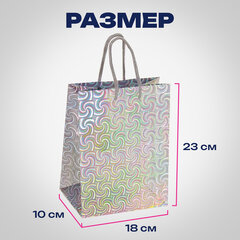 Пакет подарочный 18x10x23 см (M), НАБОР 10 шт., 5 дизайнов, голография, ЗОЛОТАЯ СКАЗКА, 609733