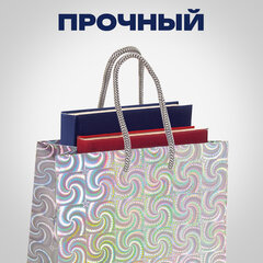Пакет подарочный 18x10x23 см (M), НАБОР 10 шт., 5 дизайнов, голография, ЗОЛОТАЯ СКАЗКА, 609733