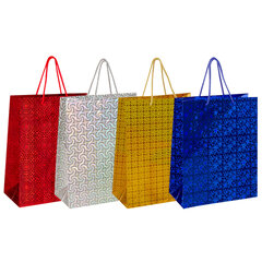 Пакет подарочный 26&times;13&times;32 см (L), НАБОР 4 шт., 4 дизайна, голография, ЗОЛОТАЯ СКАЗКА, 609734
