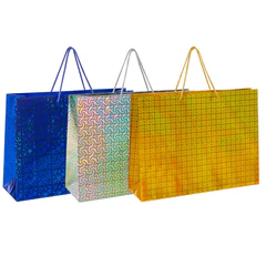 Пакет подарочный 45&times;13&times;33 см (XL), НАБОР 3 шт., 3 дизайна, голография, ЗОЛОТАЯ СКАЗКА, 609736