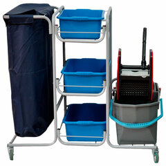 Тележка уборочная Eco-Force МНОГОФУНКЦИОНАЛЬНАЯ MEGA 2 ведра по 25 л, отжим, 3 поддона, держатель и основание для мешка, мешок, 26EF/<wbr/>1