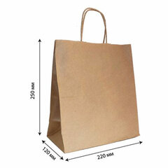Крафт-пакет бумажный 22&times;12&times;25 см, крученые ручки, плотность 90 г/<wbr/>м<sup>2</sup>