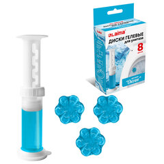 Диски гелевые, освежитель и очиститель для унитаза / писсуара, 8 дисков 44 г, LAIMA, &laquo;Океан&raquo;, шприц, 609796