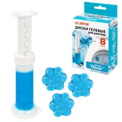 Диски гелевые, освежитель и очиститель для унитаза / писсуара, 8 дисков 44 г, LAIMA, &laquo;Океан&raquo;, шприц, 609796