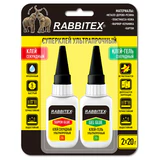 Клей-гель + суперклей секундный УЛЬТРАПРОЧНЫЙ, МАКСИМАЛЬНЫЙ ОБЪЕМ, набор 2х20 г, RABBITEX (РАББИТЕКС) "ДВА СЛОНА", 609806