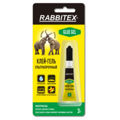 Клей-гель секундный суперклей УЛЬТРАПРОЧНЫЙ, блистер, 3 грамма, RABBITEX (РАББИТЕКС) "ДВА СЛОНА", 609812