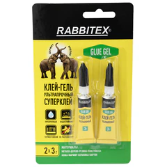 Клей-гель секундный суперклей УЛЬТРАПРОЧНЫЙ, набор 2х3 грамм, RABBITEX (РАББИТЕКС) "ДВА СЛОНА", 609814