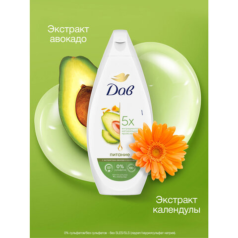 Крем-гель для душа 250мл DOVE "Масло авокадо и экстракт календулы", питательный, ш/к 88646