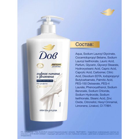 Крем-гель для душа 610мл DOVE "Глубокое питание и увлажнение", ш/к 03750