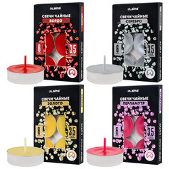 Свечи чайные цветные в гильзе КОМПЛЕКТ 6 штук, до 3,5 часов горения, ассорти 4 цвета, LAIMA, 609978