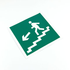 Знак "Направление к эвакуационному выходу по лестнице вниз, налево", КОМПЛЕКТ 5 штук, 200&times;200 мм, фотолюминесцентный, E14