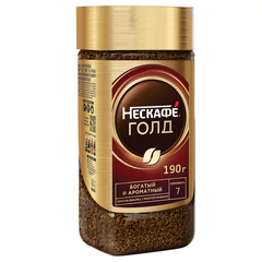 Кофе молотый в растворимом NESCAFE "Gold" 190 г, стеклянная банка, сублимированный