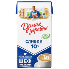 Сливки ДОМИК В ДЕРЕВНЕ жирность 10%, 480 г, ультрапастеризованные