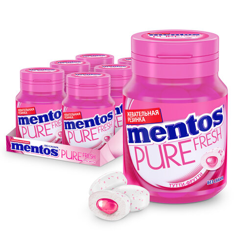 Жевательная резинка MENTOS Pure Fresh "Тутти-Фрутти" с экстрактом зеленого чая, 54 г, 39248