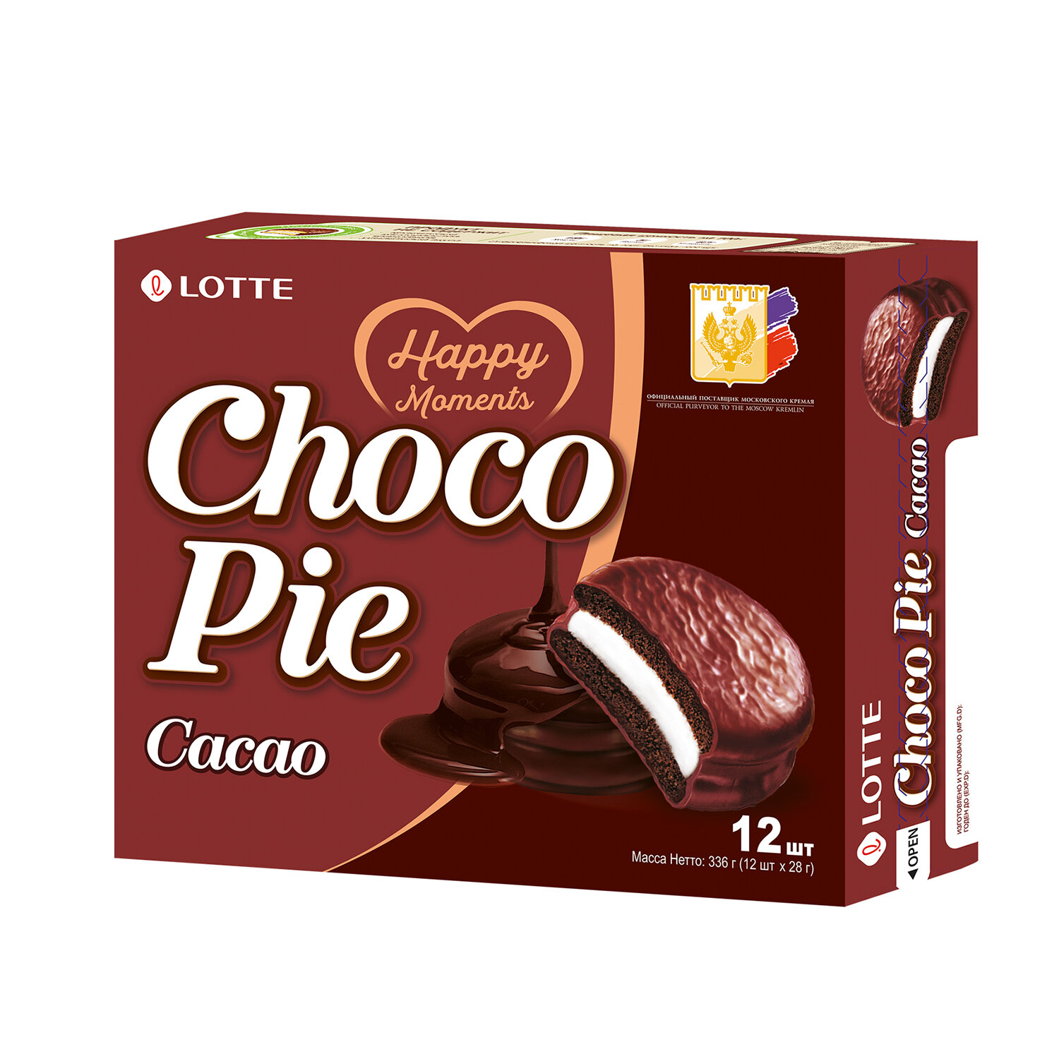 Печенье LOTTE "Choco Pie Cacao" ("Чоко Пай Какао"), глазированное, картонная упаковка, 336 г, 12 шт. х 28 г