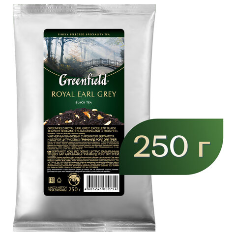 Чай листовой GREENFIELD "Royal Earl Grey" черный с бергамотом 250 г, 0975-15