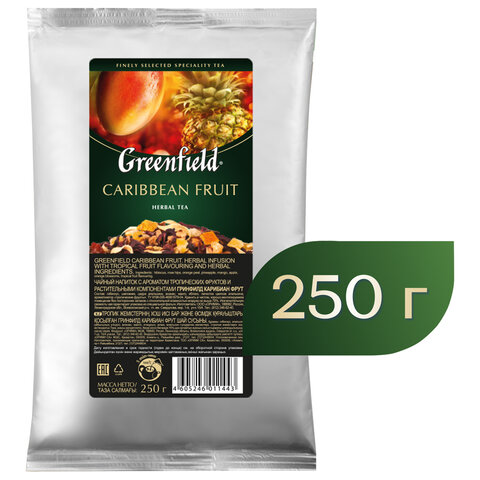 Чай GREENFIELD (Гринфилд) "Caribbean Fruit", фруктовый, манго/ананас, листовой, 250 г, пакет, 1144-1