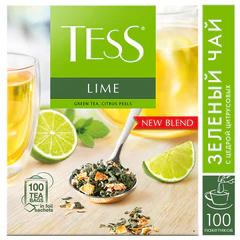 Чай TESS "Lime" зеленый с цедрой цитрусовых, 100 пакетиков в конвертах по 1,5 г