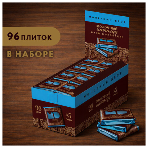 Шоколад порционный МОНЕТНЫЙ ДВОР, молочный шоколад 42%, 96 плиток по 5 г, в шоубоксах, 508 - фото 3