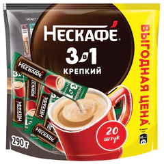 Кофе растворимый порционный NESCAFE "3 в 1 Крепкий", КОМПЛЕКТ 20 пакетиков по 14,5 г
