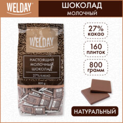 Шоколад порционный высшего качества WELDAY (ВЭЛДЭЙ) &laquo;Молочный 27%&raquo;, 800 г (160 плиток по 5 г), пакет