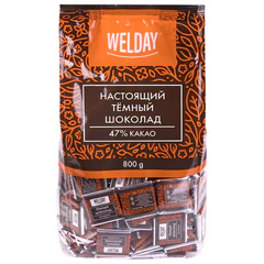 Шоколад порционный высшего качества WELDAY (ВЭЛДЭЙ) &laquo;Тёмный 47%&raquo;, 800 г (160 плиток по 5 г), пакет