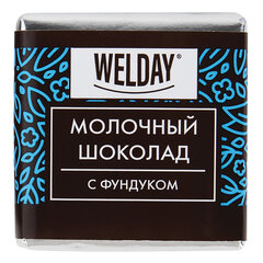 Шоколад порционный с фундуком и печеньем WELDAY (ВЭЛДЭЙ), молочный 27%, 400 г (80 плиток по 5 г)