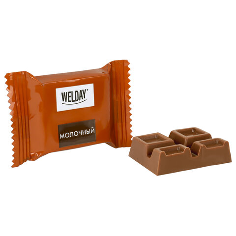 Шоколад порционный WELDAY Ассорти 6 вкусов, 810 г (54 плитки по 15 г), пакет, 622409