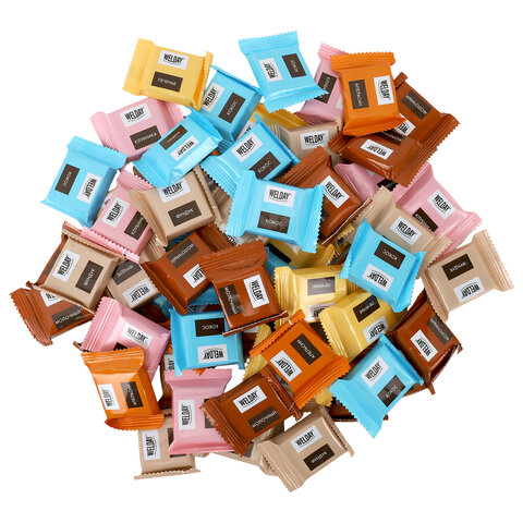 Шоколад порционный WELDAY (ВЭЛДЭЙ), ассорти 6 вкусов, 810 г (54 плитки по 15 г), пакет, 622409 - фото 15