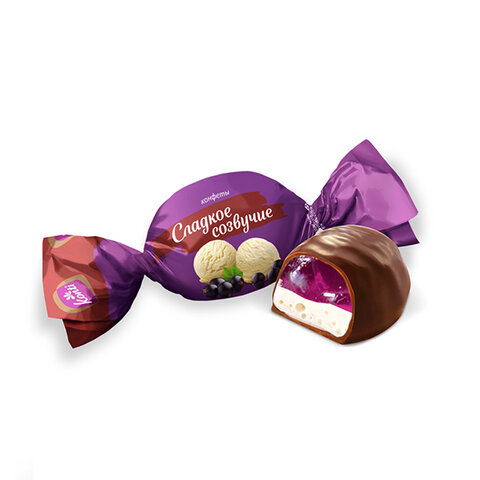 Конфеты шоколадные KONTI "Сладкое созвучие", смородина с пломбиром, 1000 г, пакет, 13915