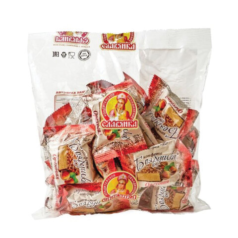 Конфеты шоколадные СЛАВЯНКА "Боярушка", вафельные, с арахисом и пралине, 1000 г, пакет, 70093