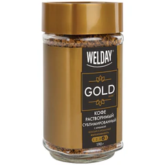 Кофе растворимый WELDAY (ВЭЛДЭЙ) &laquo;GOLD&raquo; 190 г, стеклянная банка, сублимированный, 622674