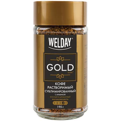 Кофе растворимый WELDAY (ВЭЛДЭЙ) &laquo;GOLD&raquo; 190 г, стеклянная банка, сублимированный, 622674