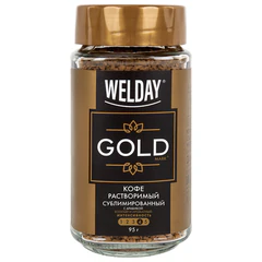 Кофе растворимый WELDAY (ВЭЛДЭЙ) &laquo;GOLD&raquo; 95 г, стеклянная банка, сублимированный, 622675