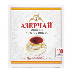 Чай АЗЕРЧАЙ черный с бергамотом, 100 пакетиков по 2 г