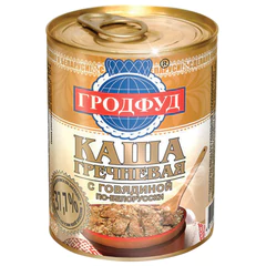 Каша гречневая ГРОДФУД с говядиной, 340 г, доля мяса 37,7%, БЕЛАРУСЬ, жестяная банка