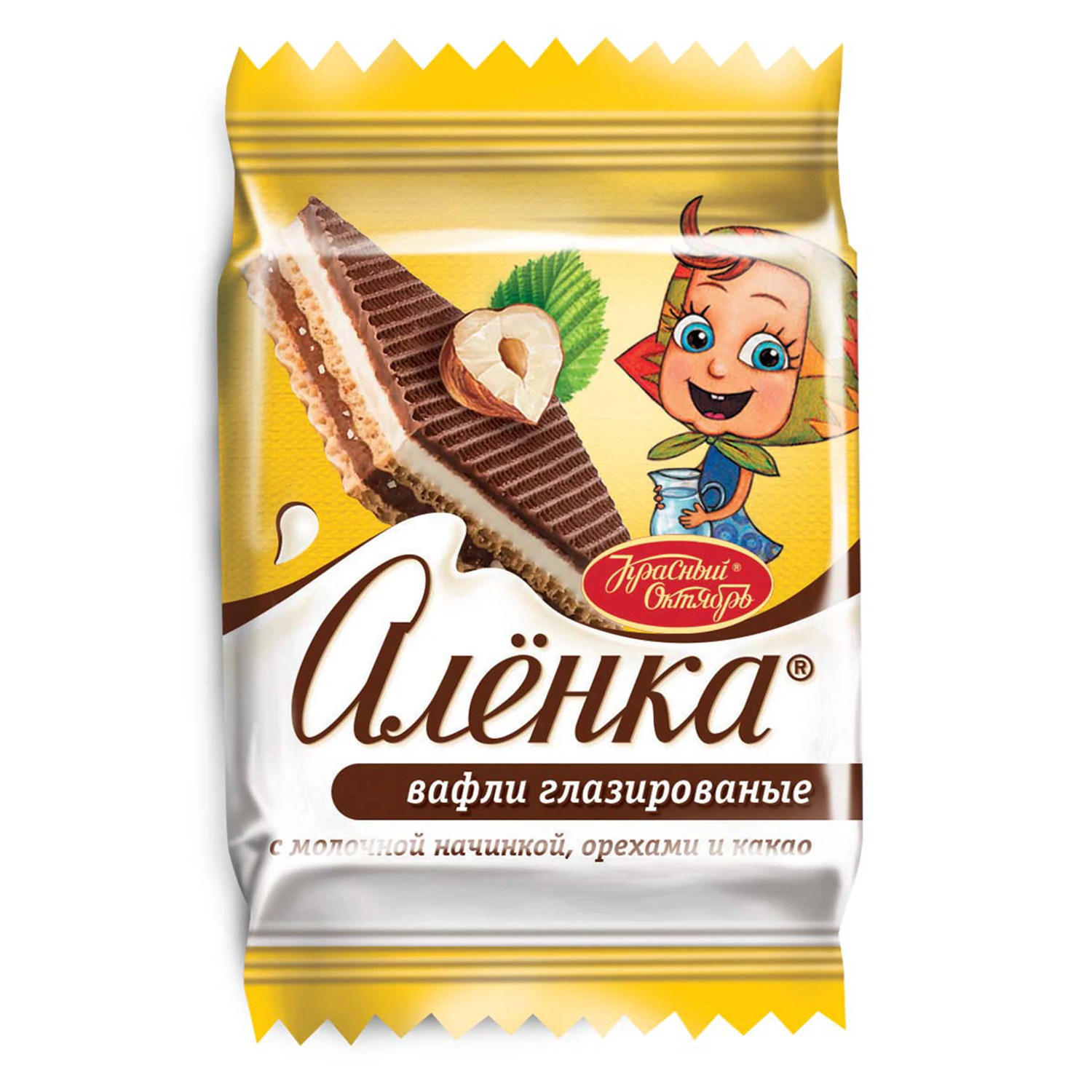 Вафли "Аленка" с молочной начинкой и орехами в индивидуальных упаковках, гофрокороб 1,38 кг