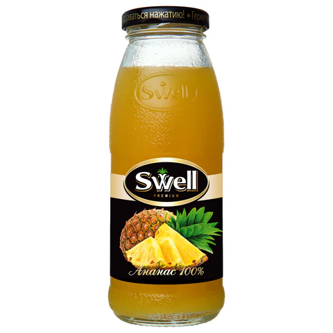 Сок ананасовый SWELL с мякотью в стеклянной бутылке 0,25 л, для детского питания, 4040207350