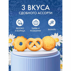 Печенье сдобное &laquo;Ромашки&raquo; REGNUM, ассорти с яблоком/<wbr/>корицей, тыквой/<wbr/>розмарином, ванилью, в жестяной банке, 400 г