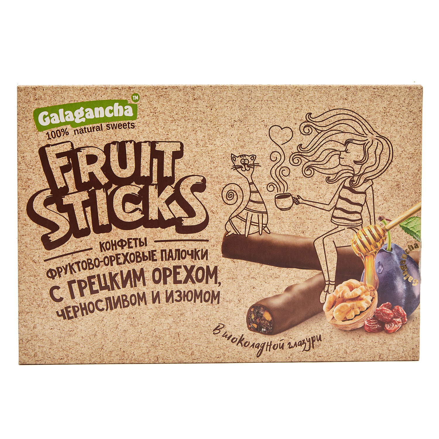 Конфеты шоколадные "Fruit Sticks" с черносливом и грецким орехом 175 г, БЕРЕСТОВ А.С.