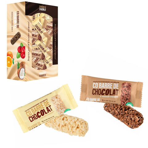 Конфеты мультизлаковые CO BARRE DE CHOCOLAT, ассорти в белой и темной глазури, 900 г
