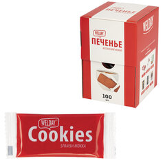 Печенье хрустящее в индивидуальной упаковке, WELDAY (ВЭЛДЭЙ) &laquo;Испанский Мокко&raquo;, 100 штук в офис-боксе, 624097