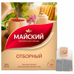 Чай МАЙСКИЙ "Отборный" черный, 100 пакетиков по 2 г