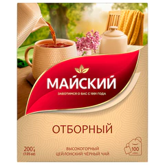 Чай МАЙСКИЙ "Отборный" черный, 100 пакетиков по 2 г