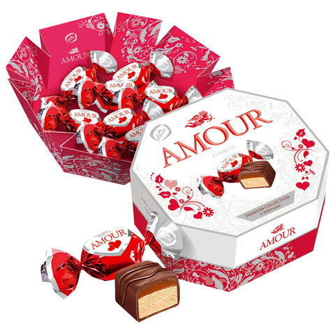 Конфеты глазированные KONTI "Amour" из мягкой нуги и карамели 150 г, ш/к 87938