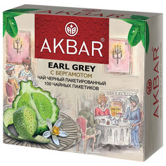 Чай АКБАР &laquo;Earl Grey&raquo; черный байховый с бергамотом, 100 пакетиков по 2 г